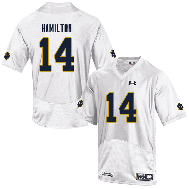 Men's NCAA Notre Dame Fighting Irish #14 Kyle Hamilton Stitched College Under Armour Authentic White Football Jersey GS10U38TB